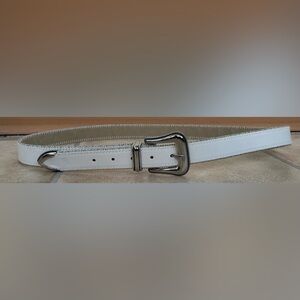 Womens White Western Belt MEDIUM/LARGE Waist Size Silver Tone Buckle Beaded Trim